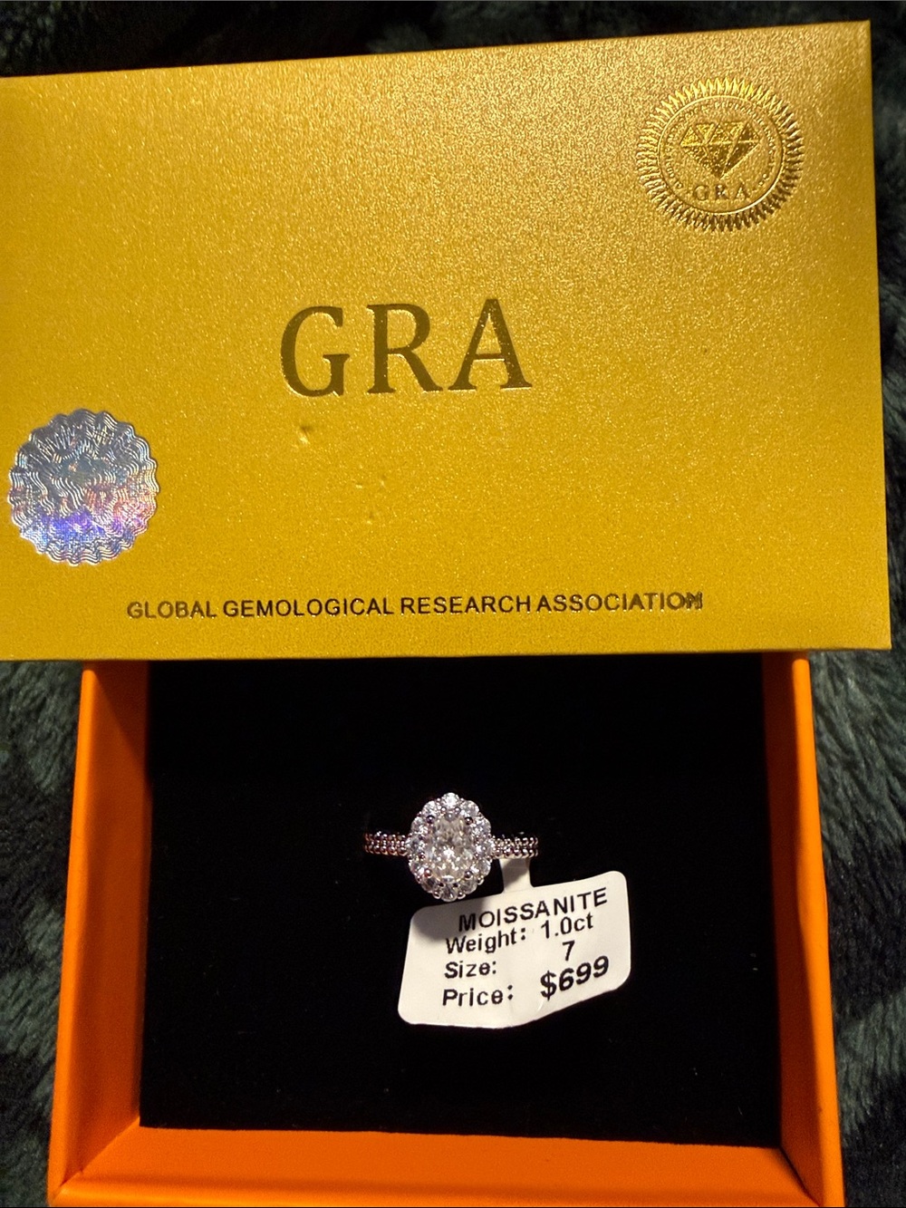 Moissanite Oval Halo Ring 1ct size 7